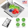 Extra Large Stretchable Roll Up Dish Drying Rack with 2 Removable Utensil Baskets Foldable Over Sink Stainless Steel Dish Drying Rack 12.59in to 23.22