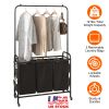 3 Bags Laundry Sorter with Garment Hanging Bar Laundry Hamper Rolling Cart Laundry Basket Organizer with Lockable Wheels 3 Removable Bags