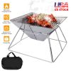 Foldable BBQ Grill Charcoal Barbecue Stove Portable Stainless Steel Campfire Stove Pit Wood Burner with Storage Bag for Camping Picnic Outdoor Party