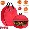 2Pcs φ30in Christmas Wreath Storage Bag 88L Water-resistant Foldable Wreath Container Bag w/ Handles Card Slot