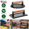 2Pcs Cast Iron Grill Press Pre-Seasoned Steak Weights Smash Burger Press Bacon Meat Smasher with Wood Handle 7in Round & 8.2x4.25in Rectangular Grill