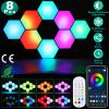 8Pcs Hexagon Light Panels RGBW Colorful Splicing Wall Lamps App Remote Line Control Timing Decorative Gaming Light Music Sync Lamps