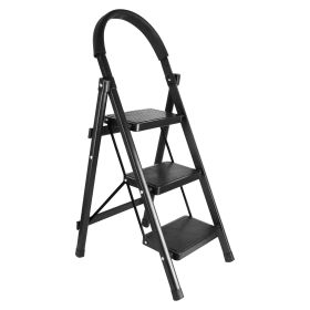 3-Step Foldable Ladder With Wide Anti-Slip Pedal Safety Locking Design Soft Handgrip Portable Lightweight Folding Step Stool 330LBS Load Capacity for