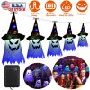 Halloween Ghost Witch Hat Hanging Light Lantern 11.6ft Outdoor String Decorative Light Patio Yard Garden Indoor Light