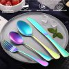 4-Piece Flatware Set Stainless Steel Silverware Cutlery Kitchen Utensil Set w/ Fork Knife Tea Spoon for Home Kitchen Hotel Restaurant