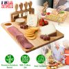 Bamboo Cheese Board Charcuterie Cheese Platter Board Serving Tray with Cutlery Set for Wedding Birthdays Christmas