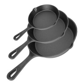 3Pcs Pre-Seasoned Cast Iron Skillet Set 6/8/10in Non-Stick Oven Safe Cookware Heat-Resistant Frying Pan