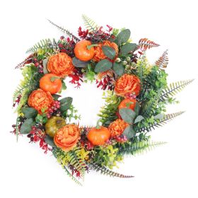 17.71IN Autumn Wreath with Pumpkin Mixed Leaves Berries Flowers Fall Decoration for Indoor Outdoor Window Wall Front Door in Halloween Thanks Giving D