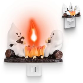 2Pcs Ghost Campfire Flickering Flame Night Light Indoor 3D Funny Halloween Nightlight Decoration Bedroom Night Light Halloween Decoration Gift For Fri