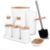 9Pcs Bathroom Accessories Set Trash Can Lotion Soap Dispensers Q-tip Holders Toothbrush Holder Soap Dish Vanity Tray Toilet Brush Black White