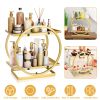 2 Tier Makeup Organizer for Vanity Gold Perfume Organizer for Dresser Carbon Steel Kitchen Bathroom Countertop Organizer Cosmetic Display Trays Servin