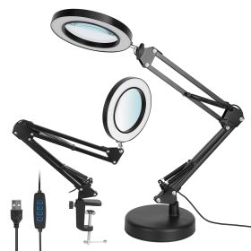 2-in-1 LED Magnifier Desk Lamp 8x Magnifying Glass with Light Swing Arm Desk Table Light USB Reading Lamp with Clamp Stand 10 Brightness 3 Modes