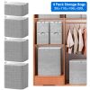 4 Pack Foldable Non Woven Storage Bags Closet Organizers Wardrobe Sorting Baskets with 2 Handles Dustproof Lid Zipper for Clothes Quilt 30L 110L 150L