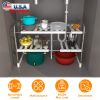 2 Tier Under Sink Organizer Retractable Kitchenware Rack Holders Space Saving Storage Shelf 55LBS Max Load