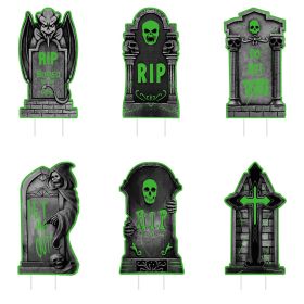 Halloween Tombstone Yard Sign Decorations 6Pcs Glow in the Dark Halloween RIP Tombstone Fluorescence Lawn Sign with 12 Stakes for Haunted House Garden