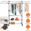 Extendable Garment Hanging Rack Clothing Hanging Rail Pillow Shoe Display Organizer w/ Rolling Wheels Hold up to 77LBS