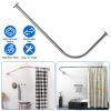 Curved Shower Curtain Rod Stainless Steel Rod L Shaped Stretchable Rod Bathroom Tub Closet Corner Rack Silver