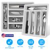 2Pcs Silverware Organizer Utensil Flatware Organizer Kitchen Drawer Silverware Storage Tray with Non-Slip 5 Compartments For Cutlery Spoon Fork