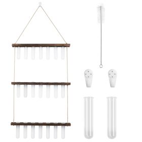 3-Tier Wall Hanging Planter Glass Hydroponic Vase Plant Flower Propagation Tube Planter Terrarium with Wooden Stand