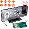 Projection Alarm Clock with Radio Function 7.5In Mirror LED Digital Alarm Clock w/ Dual Alarms 4 Dimmer 12/24 Hour USB Port