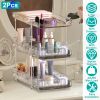 2 Packs 3 Tier Clear Bathroom Organizer with Drawers Dividers Pull-Out Pantry Organization Medicine Bins Slide-Out Storage Container Beauty Cabinet