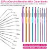 22Pcs Multi-Color Crochet Hook Needles Aluminum Handle Sewing Kit DIY Hand Knitting Craft Art Tools Weave Yarn Set 0.6mm-6.5mm w/ Storage Case