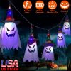 Halloween Ghost Witch Hat Hanging Light Lantern 11.6ft Outdoor String Decorative Light Patio Yard Garden Indoor Light