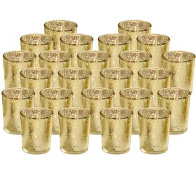 24Pcs Gold Votive Tealights Candle Holders Mercury Glass Shinny Candle Holders For Wedding Birthday Party Home Decoration Table Centerpiece