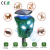 Electric Solar Powered Ultrasonic Animal Repeller 360° Ultrasonic Animal Driver with Motion Sensor LED Flashing Lights Waterproof Outdoor Animal Repel