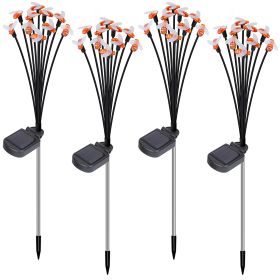 4Pack Solar Powered Stake Bee Light 2 Lighting Mode Lifelike Firefly Decorative Stake Lamp IP65 Waterproof Outdoor Landscape Garden Light Warm Yellow