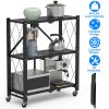 3-Tier Foldable Storage Shelf With Lockable Wheels No Assembly Rolling Utility Shelf Heavy Duty Collapsible Organizer Rack For Kitchen Living Room Bas