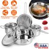 Stainless Steel Cookware Set Fast Even Heat Induction Pots Pans Set Dishwasher Safe with 2.7/3.7 Quart Stockpot 2 Quart Saucepan 9.17in Frying Pan