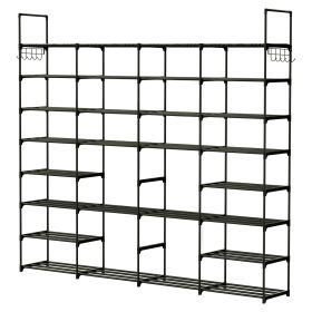 8-Tier 4-Row Shoe Rack Metal Shoe Storage Shelf Free Standing Large Shoe Stand 56 Pairs Shoe Tower Unit Tall Shoe Organizer with 2 Hooks for Entryway