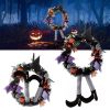 Halloween Witch Wreath Pumpkin Door Decorations Artificial Party Hanging Handmade Wreath Garland with Hat Legs for Front Door Indoor Wall Decoration