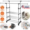 Extendable Garment Hanging Rack Clothing Hanging Rail Pillow Shoe Display Organizer w/ Rolling Wheels Hold up to 77LBS