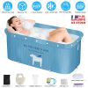 Portable Collapsible Bathtub Freestanding Soaking Shower Bath Tub Foldable Shower Stall Tub 330LBS Max Load with Inflatable Backrest and Water Seat St