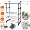 Extendable Garment Hanging Rack Clothing Hanging Rail Pillow Shoe Display Organizer w/ Rolling Wheels Hold up to 77LBS