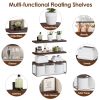 2 In 1 Floating Shelves Wall Mounted with Storage Basket Bathroom Shelves Over Toilet Wooden Shelves for Bedroom Living Room Kitchen Office Wall Decor