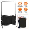 3 Bags Laundry Sorter with Garment Hanging Bar Laundry Hamper Rolling Cart Laundry Basket Organizer with Lockable Wheels 3 Removable Bags