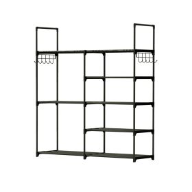 5 Tiers Plus 3 Tiers Shoe Rack Metal Shoe Storage Shelf Free Standing Shoe Stand 16+ Pairs Shoe Tower Unit Tall Shoe Organizer with 2 Row Hooks for En