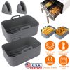 Reusable Air Fryer Silicone Pot Rectangle Replacement of Parchment Liners 2 Basket Pans with 1 Pair of Mittens for 6-8 Quart Oven Air Fryer