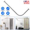 Curved Shower Curtain Rod Stainless Steel Rod L Shaped Stretchable Rod Bathroom Tub Closet Corner Rack Silver