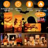 3 Pack Halloween Flameless Candle Lamp with Timer Setting Battery Operated Warm Orange Light Candles for Halloween Party Decoration Witch Bat Castle