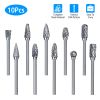 10Pcs Double Cut Carbide Rotary Die Grinder Bit Set 1/8in Shank 1/4in Head Fit for Dremel Grinder Drill DIY Wood Working Carving Metal Polishing