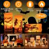 3 Pack Halloween Flameless Candle Lamp with Timer Setting Battery Operated Warm Orange Light Candles for Halloween Party Decoration Witch Bat Castle