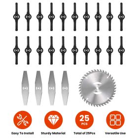 25Pcs Trimmer Blades Head Replacement Set 1Pc 5.91” Alloy Blade 4Pcs 5.71” Stainless Steel Blades 20Pcs 5.31” Plastic Blades For Cordless Weed Trimmer