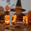 3 Pack Halloween Flameless Candle Lamp with Timer Setting Battery Operated Warm Orange Light Candles for Halloween Party Decoration Witch Bat Castle