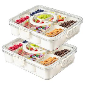 2Pcs Divided Serving Tray 8 Compartments Snack Box Charcuterie Container Clear Snack Platter Organizer Storage Box with Lid Handle for Candy Nuts Cook