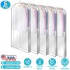 5 Pack 60In Garment Bag for Hanging Clothes Dustproof Waterproof Hanging Clothes Storage Bag Clear Transparent Suits Cover for Sweater Jacket Coat Dre