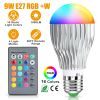 9W LED Light Bulb E27 RGB Lamp Bulb 16 Colors Changable 24-key IR Remote Control for Decor Mood Lighting